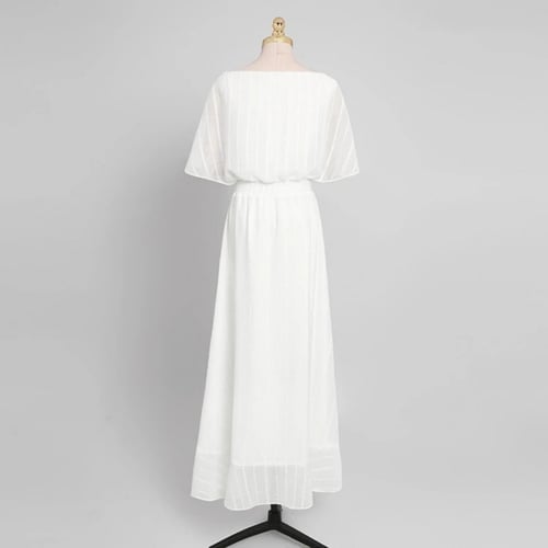 فستان نسائي شيفون بتصميم مميز واكمام واسعة ، اون أ...