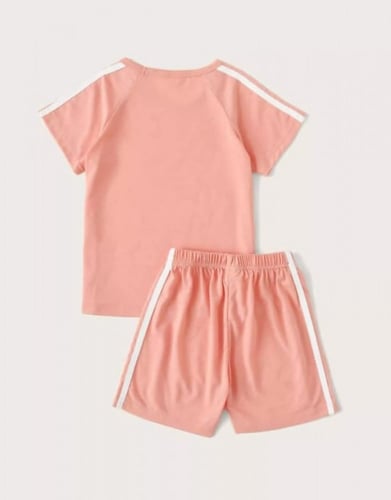 بيجامة بناتي برباط خصر وبشريط متباين ، لون وردي