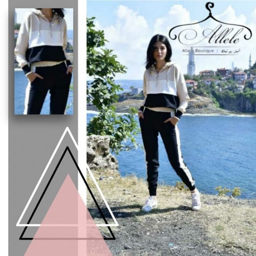 طقم رياضي عملي ، بتصميم غطاء الرأس ، لون بيج