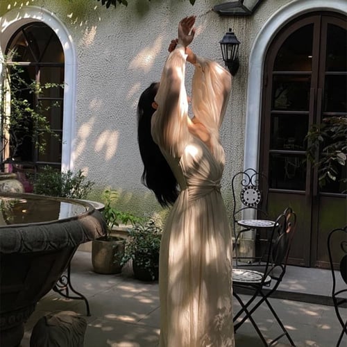 فستان شيفون ماكسي كوري كلاسيك بفتحة رقبة A ، أكمام...