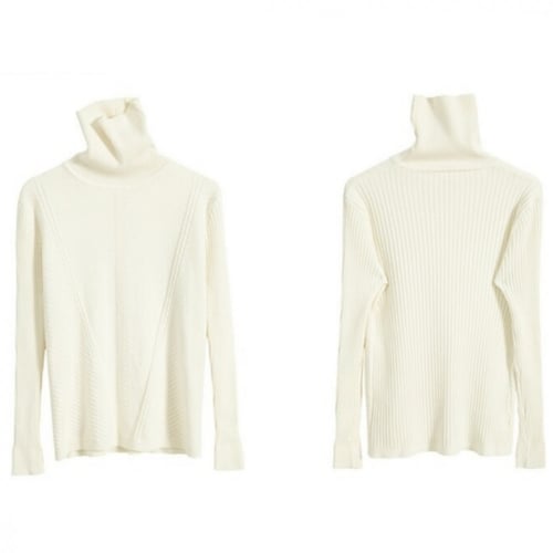 بلوفر صوفي نسائي بتصميم مخطط ، لون أبيض