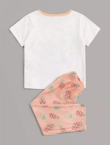 بيجامة بناتي بتصميم الأنناس ، لون خربزي