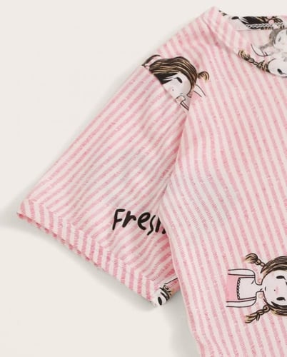 ملابس نوم بنات بتصميم مخطط غير رسمي ، لون وردي