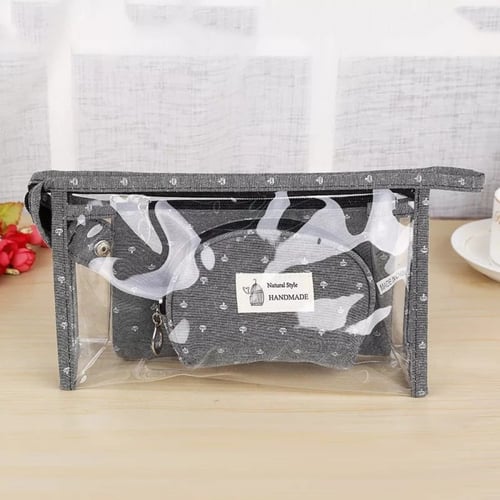 حقيبة مكياج ، 3 قطع ، لون رمادي