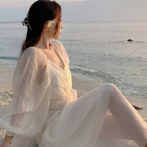 فستان شيفون ماكسي كوري كلاسيك بفتحة رقبة A ، أكمام...