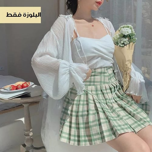 بلوزة جاكيت شيفون مكشكش ، متوفرة بثلاثة ألوان