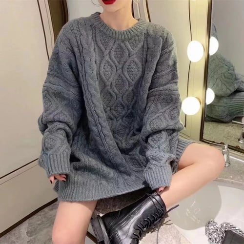 بلوفر تريكو نسائي ، بتصميم نقوش مميزة ، لون رمادي