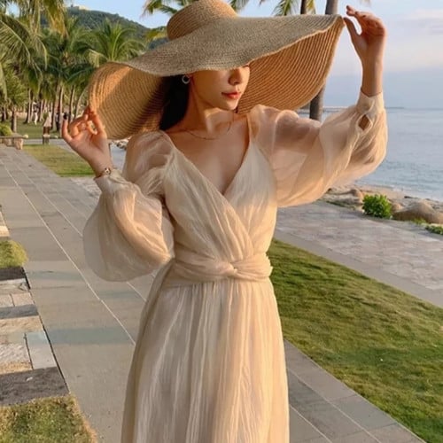 فستان شيفون ماكسي كوري كلاسيك بفتحة رقبة A ، أكمام...