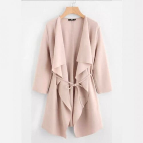 معطف بالتفاف بجيب أمامي وطوق عنق شلال