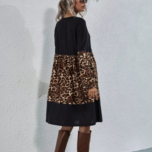 فستان نسائي قصير بأكمام فانوس ، نمط نمري