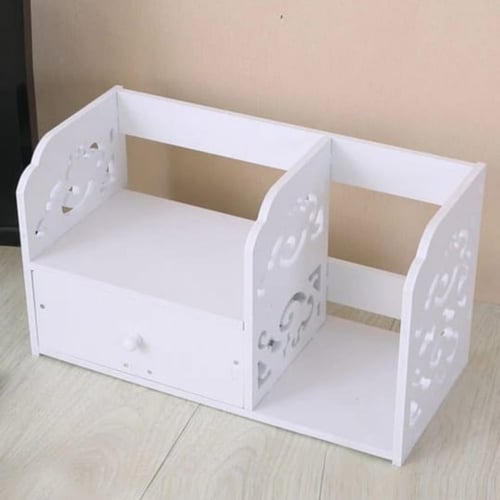 رف تخزين للتنظيم مع وحدة أدراج صغيرة ، لون أبيض