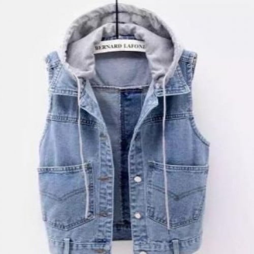 جاكيت جينز نسائي ، بتصميم غطاء الرأس بخامة قطنية ،...