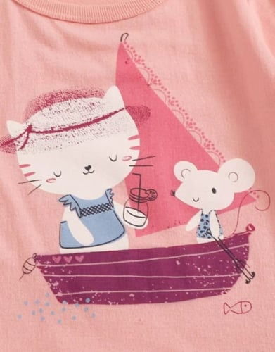 طقم بيجامة بناتي بتصميم جرافيك كارتون وزهر ، لون و...