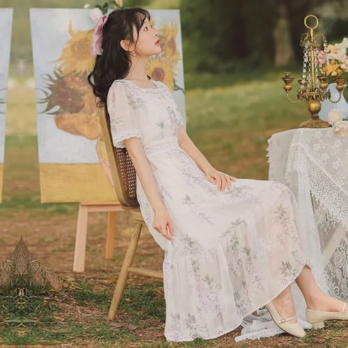 فستان نسائي صيفي ، بأكمام قصيرة نمط كوري أنيق ، لو...