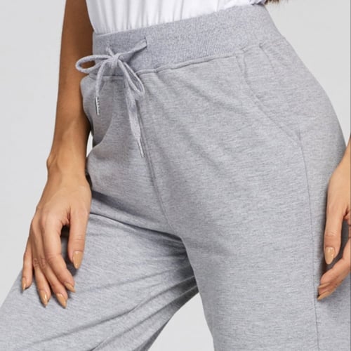 بنطال بجامة نسائي خامة قطنية ، لون رمادي