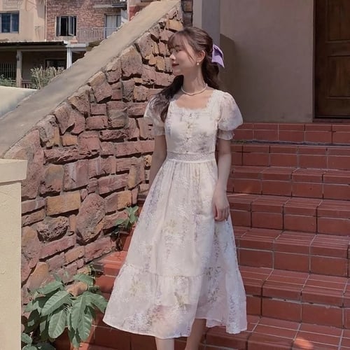 فستان نسائي صيفي ، بأكمام قصيرة نمط كوري أنيق ، لو...