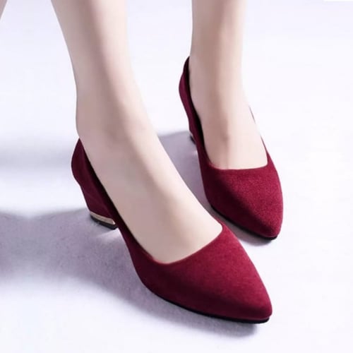 حذاء بكعب مكتنز ومدبب ، لون أحمر