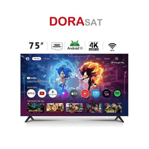 شاشة دورا سات 75 بوصة سمارت 4K UHD بنظام أندرويد 1...
