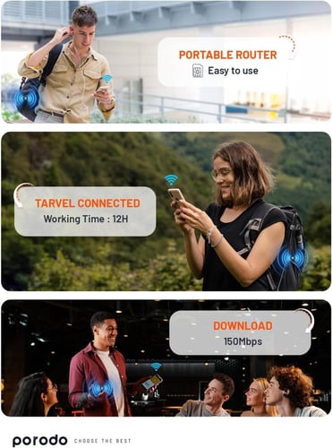 راوتر متنقل Porodo CPE MiFi 3G/4G مع بطارية 4000mA...