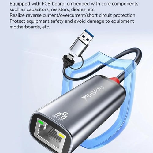 محول من USB+USB-C/Type-C الى منفذ ايثرنت نت من الن...