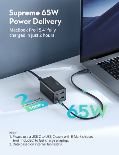 منصة شحن راف باور قوة 65 واط مع 4 منافذ شحن سريع