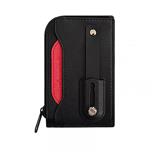 مسكة جوال مع محفظة بطاقات ونقود خامة جلد لون اسود...