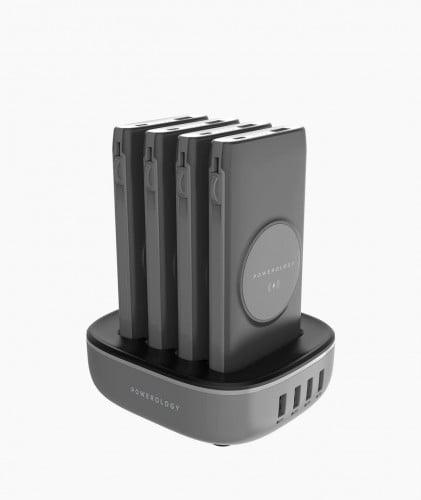 قاعدة شحن 4 منافذ مع 4 بطاريات تدعم الشحن الاسلكي...