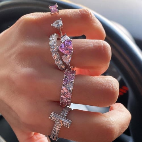 خاتم حجرين زيركون - ذهبي