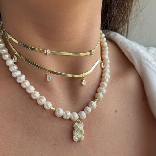 عقد لولو بتعليقة تيدي بير زيركون