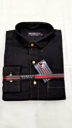 قميص المريع رجالي - اسود بأزرار اصفر