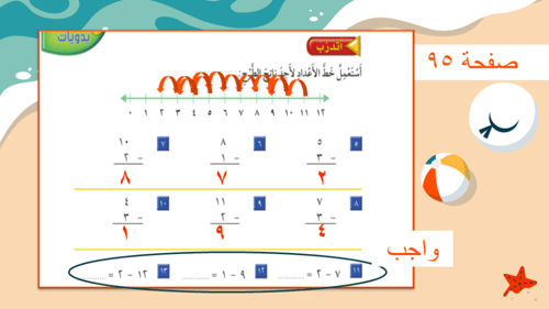 درس الطرح باستعمال خط الأعداد