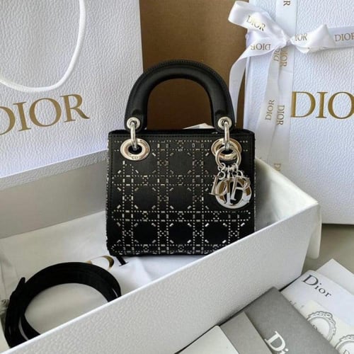 Lady Dior mini shoulder bag Black