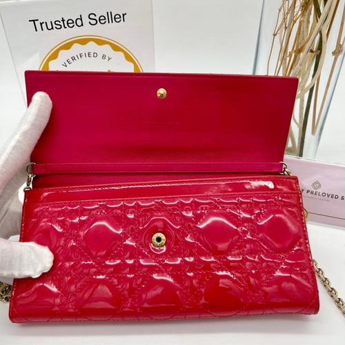 Lady Dior Pouch with Chain Red