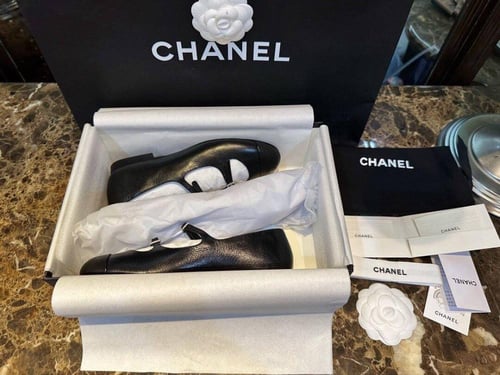 Chanel Black CC Cap Toe Buckle Mary Jane