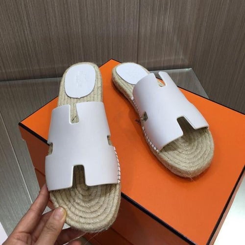 Hermes Leather Antigua Espadrille Flat White