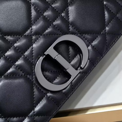 Small Soft Dior Caro Bag Black and silver logo