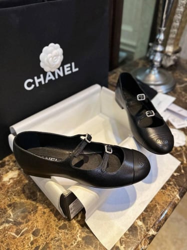 Chanel Black CC Cap Toe Buckle Mary Jane