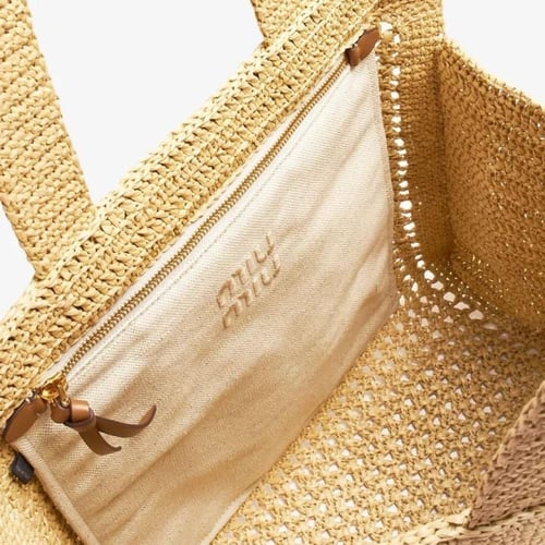 Miu Miu Crochet Raffia Tote Bag