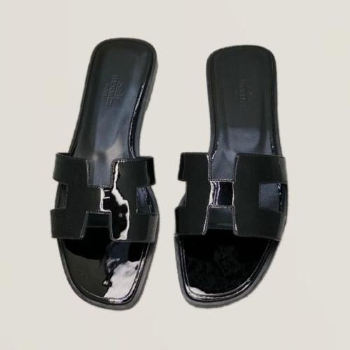 ‏ Hermès Oran Black slipper