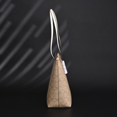 COACH Zip Top Tote Bag- Light Khaki Chalk