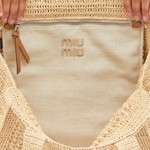 Miu Miu Crochet Raffia Tote Bag