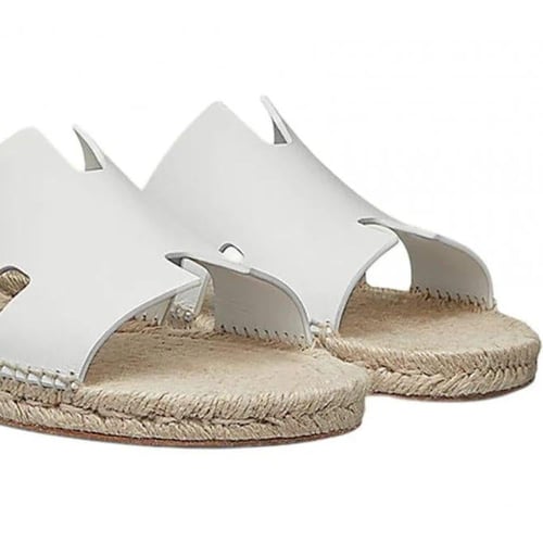 Hermes Leather Antigua Espadrille Flat White