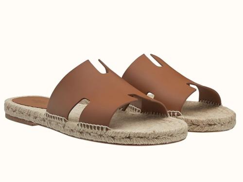 Hermes Leather Antigua Espadrille Flat Brown