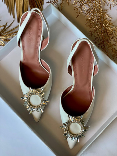 Amina Muaddi Satin Camelia Slingback Mules 90 - wh...