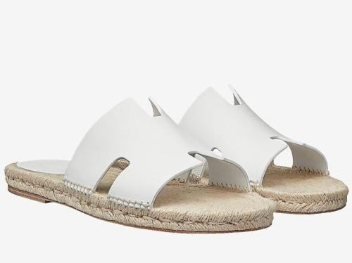 Hermes Leather Antigua Espadrille Flat White