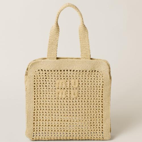 Miu Miu Crochet Raffia Tote Bag