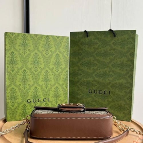 Gucci Mini Horsebit 1955 Chained Shoulder Bag Brow...