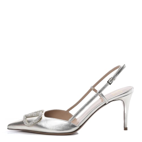 Valentino Garavani 80mm V Logo Slingback Pumps Sil...