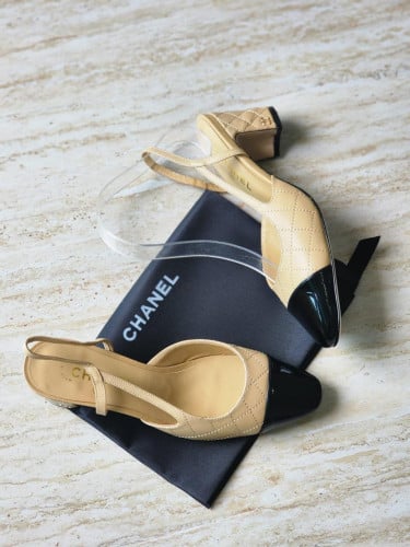 Chanel Shoe Mademoiselle Leather Camel Black Grosg...