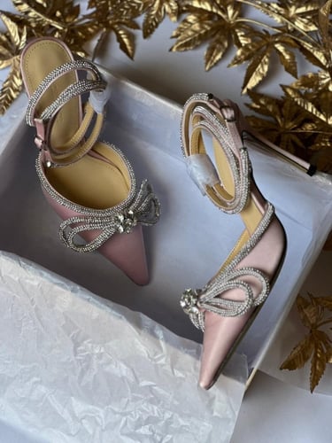 MACH AND MACH Double bow satin light pink pumps